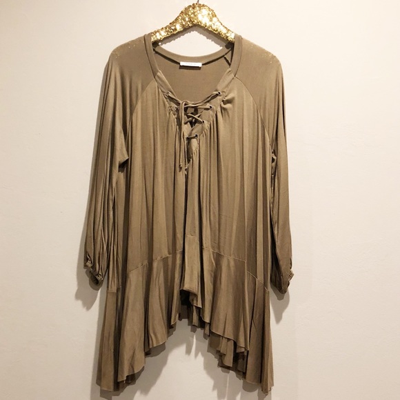 LAST 2: Olive Green Lace-up Front Tunic - Picture 3 of 5